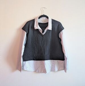Faith and Joy Striped Blouse With Knit Vest